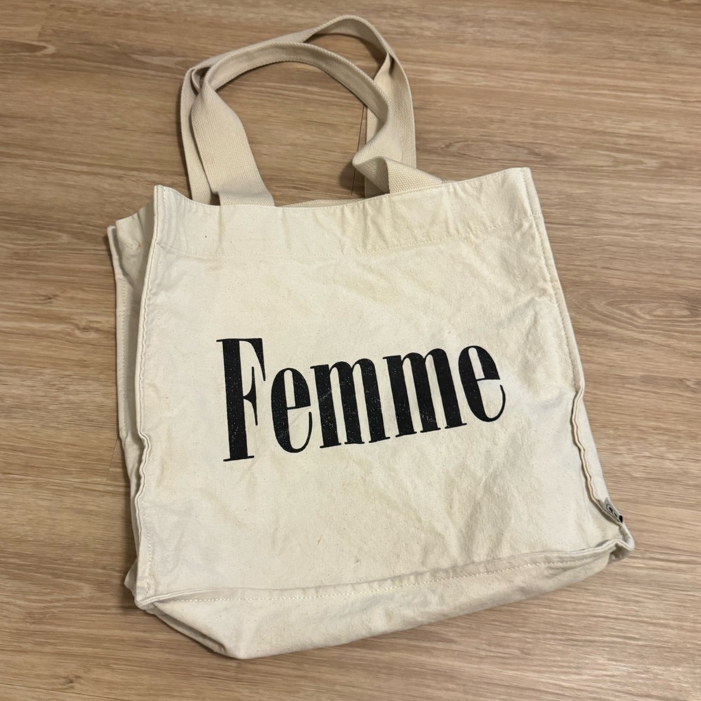 Aritzia Cream Tote Bag with Black Print